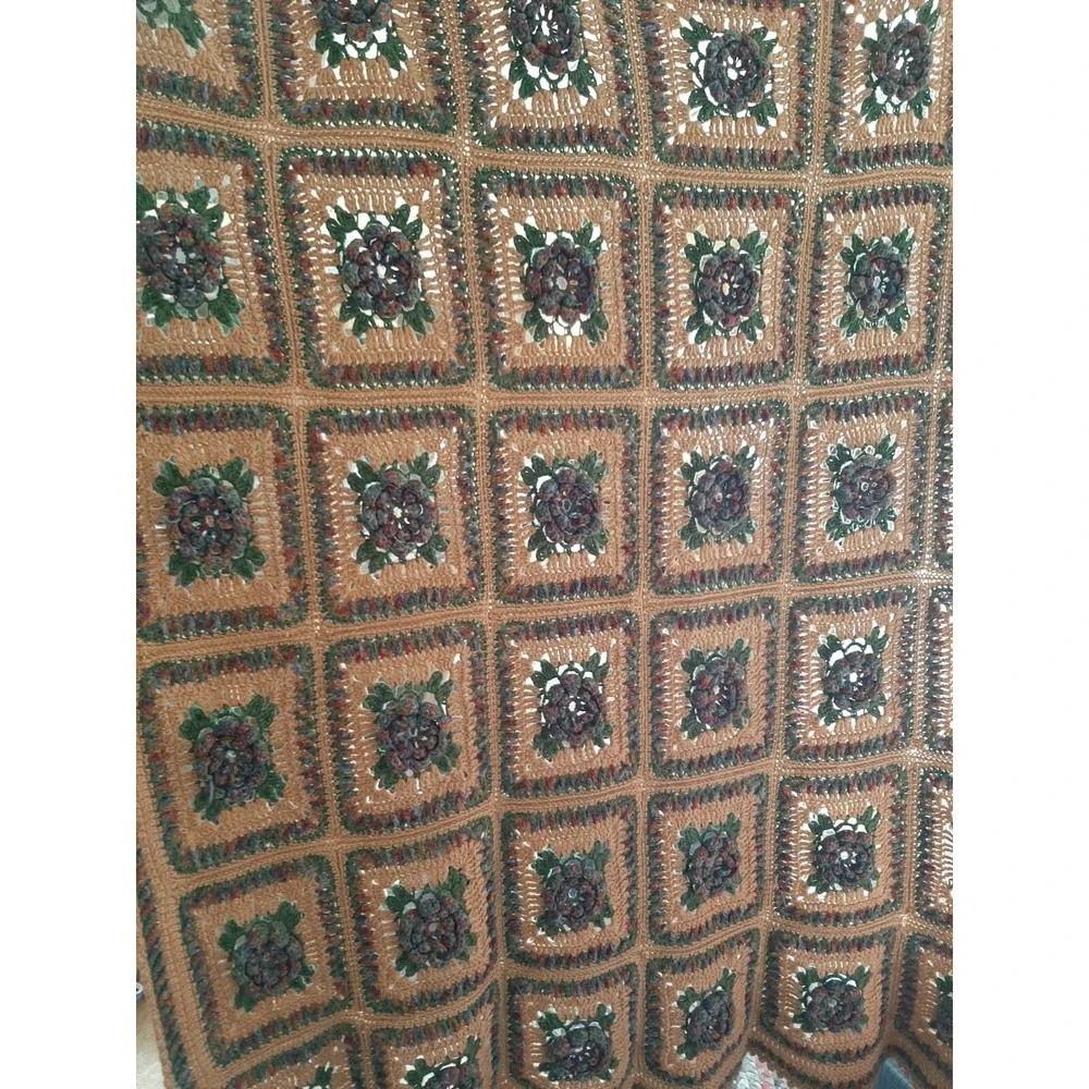 HANDMADE CROCHET Knit AFGHAN Rose FLOWER Quilt COUCH Lap THROW BLANKET 57